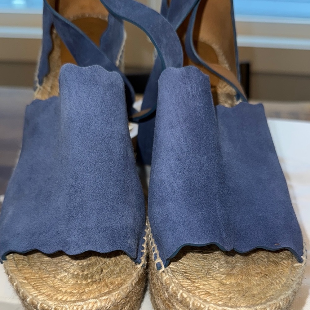 CHLOE - LAUREN ESPADRILLE COBALT SUEDE WEDGE SANDALS - Picture 2 of 7